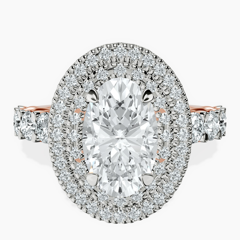 9ct Rose Gold Crowned Cresta Double Halo Lab Diamond Ring front image