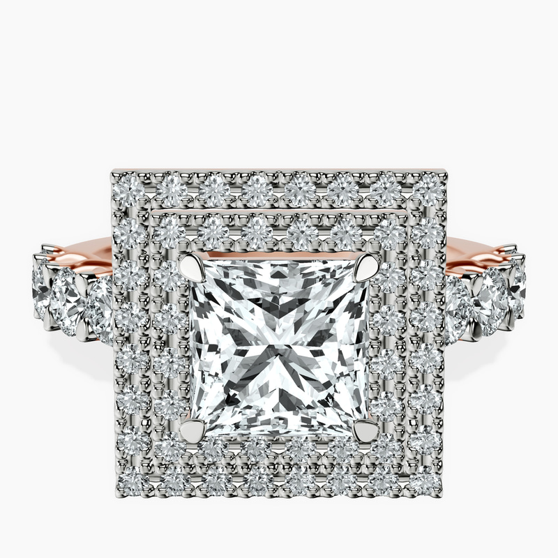 10kt Rose Gold Crowned Cresta Double Halo Lab Diamond Ring front image