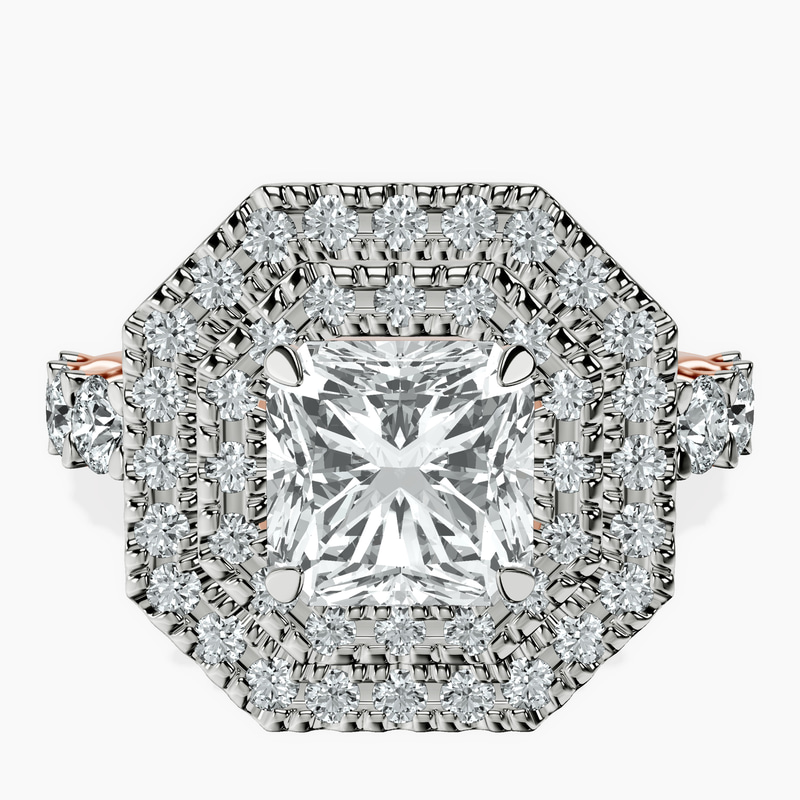 18ct Rose Gold Crowned Cresta Double Halo Lab Diamond Ring front image