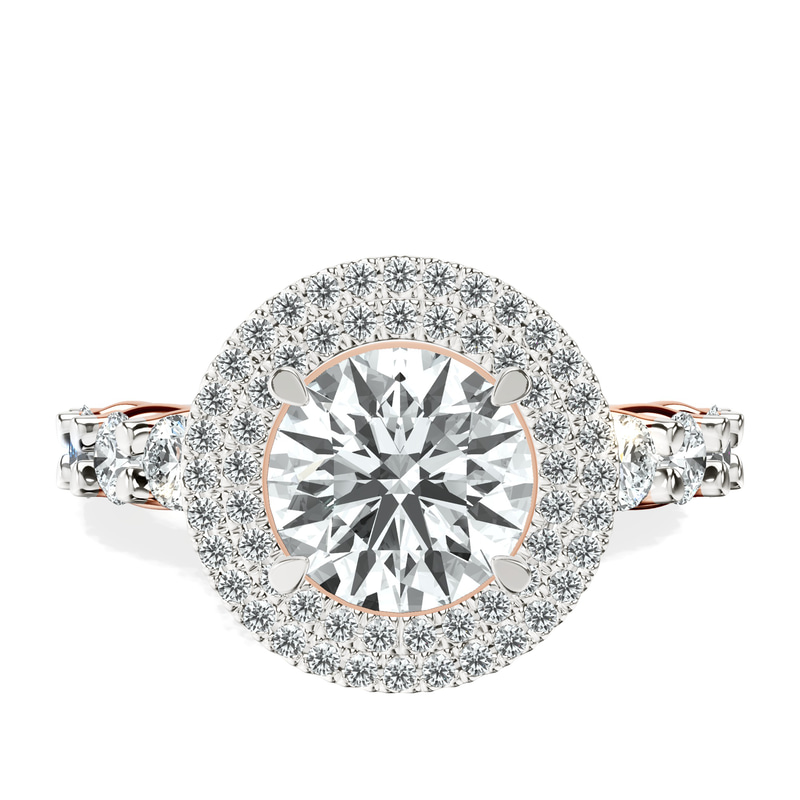 Crowned Cresta Double Halo Lab Diamond Ring front view