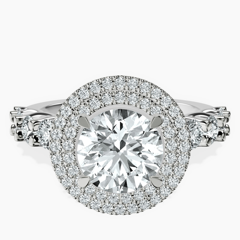 2.82 ct. round Crowned Cresta double halo ring in 14kt white gold rtr top