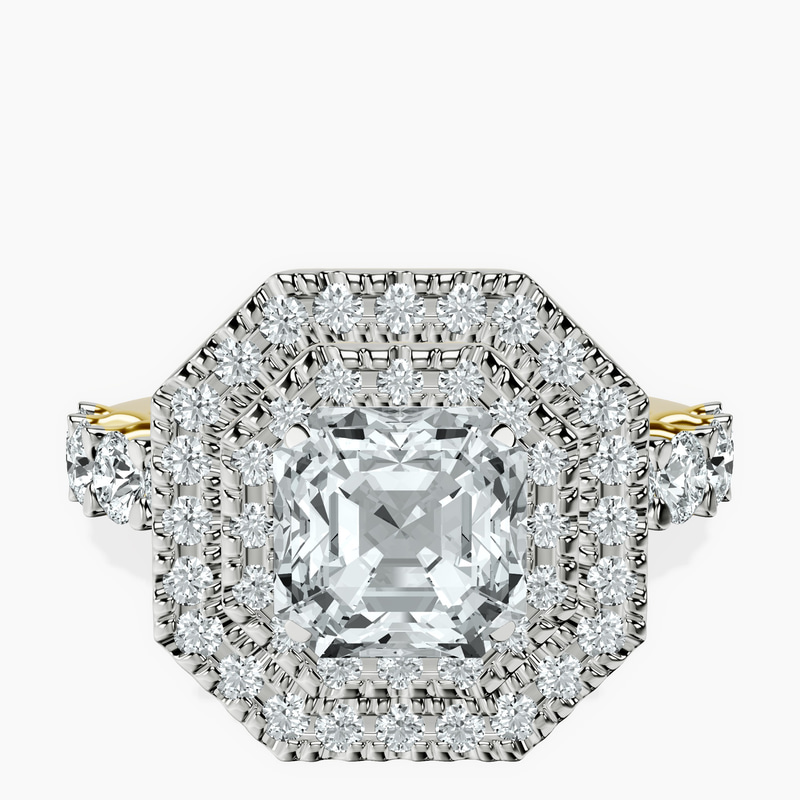 18kt Yellow Gold Crowned Cresta Double Halo Lab Diamond Ring front image