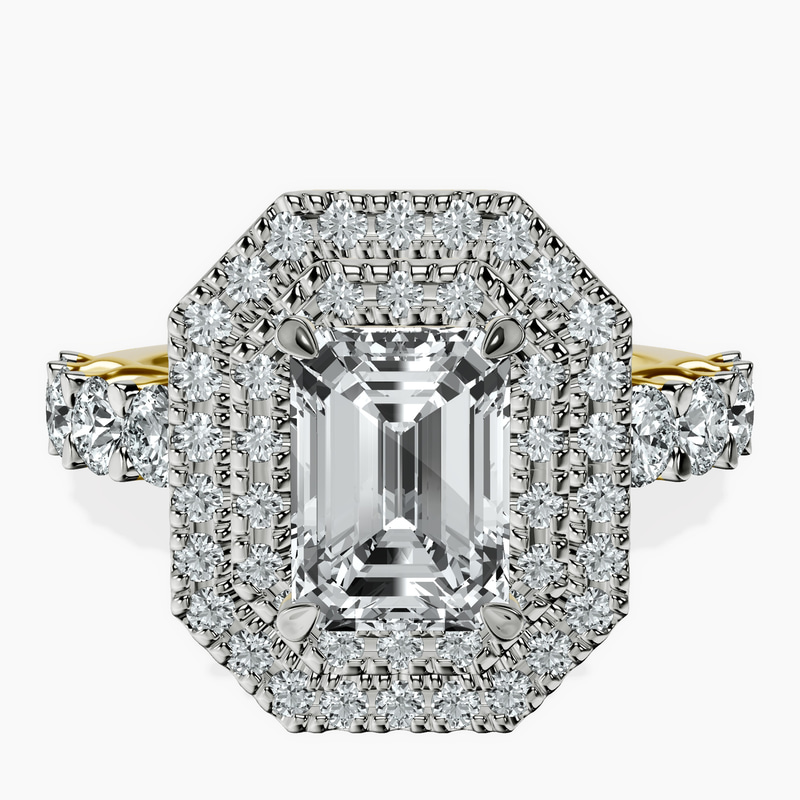 18kt Yellow Gold Crowned Cresta Double Halo Lab Diamond Ring front image