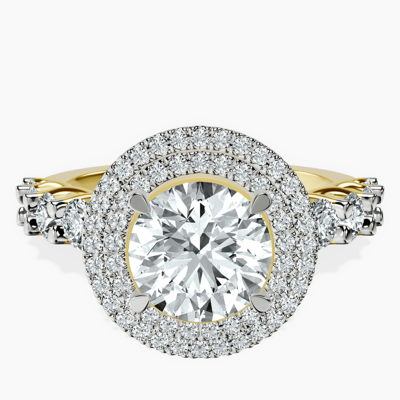 Crowned Cresta Double Halo Lab Diamond Ring front view