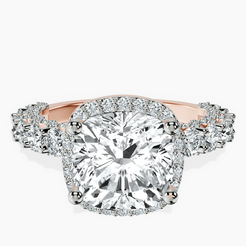 18kt Rose Gold Enchanté Side Stones Halo Lab Diamond Ring front image