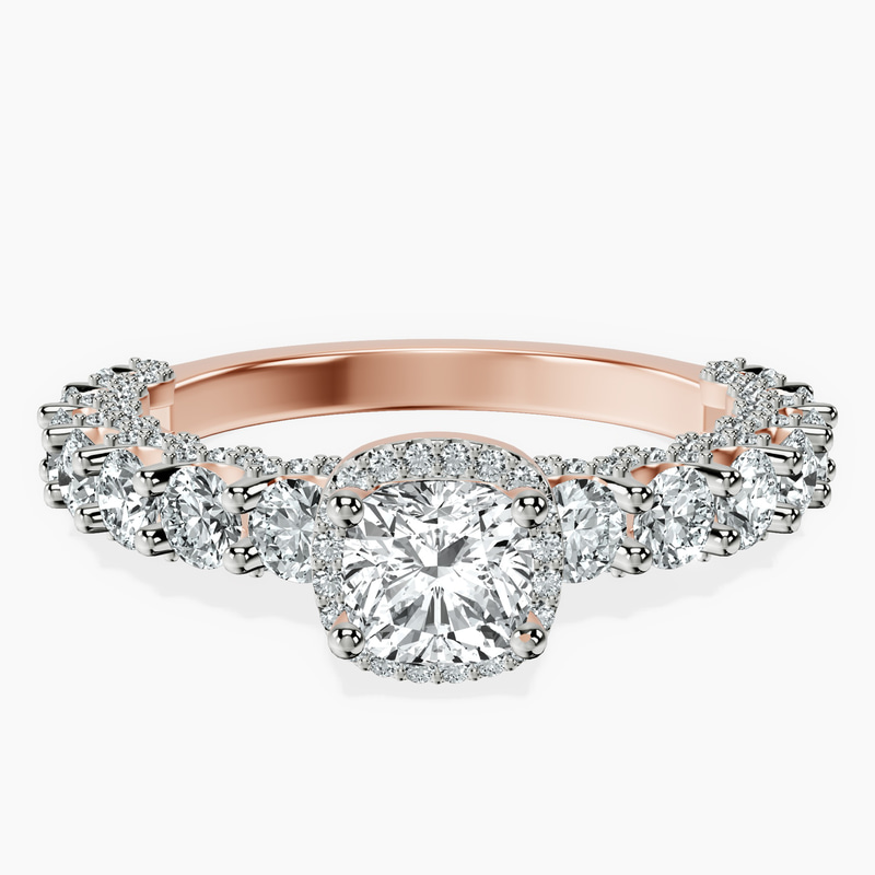 18kt Rose Gold Enchanté Side Stones Halo Lab Diamond Ring front image