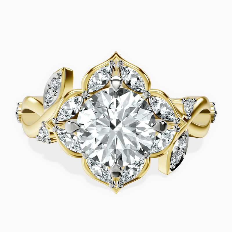 2.82 ct. round Garden Bloom Side Stone Ring in 14kt yellow gold rtr top