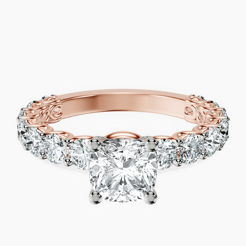 1.49 ct. cushion Genelia Ring in 14kt rose gold rtr top