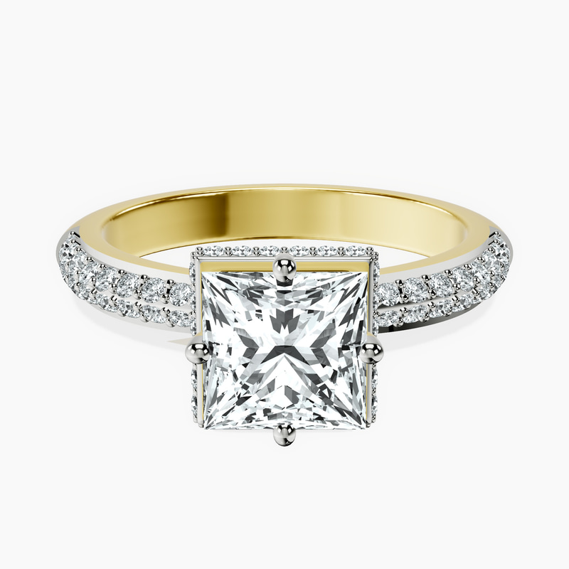 2.80 ct. princess Eloa Secret Halo Ring in 18kt yellow gold rtr top