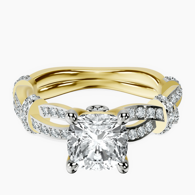 1.02 ct. cushion Charlotte Ring in 14kt yellow gold rtr top