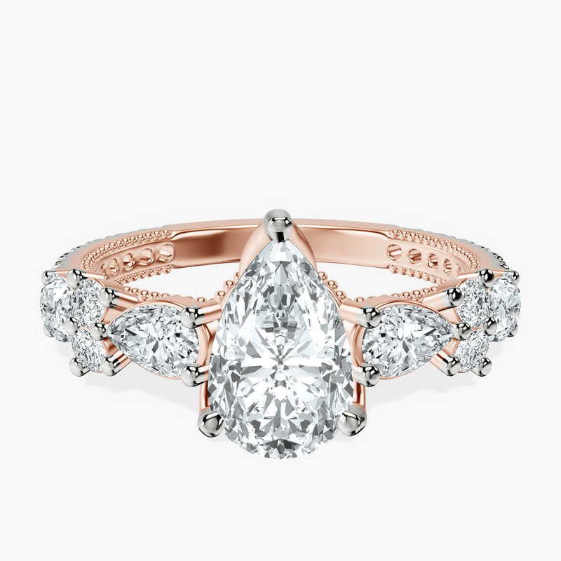 1.45 ct. pear Chrizan Ring in 14kt rose gold rtr top