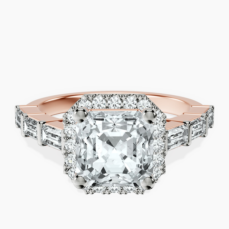 10kt Rose Gold Rachel Halo Side Stone Lab Diamond Ring front image