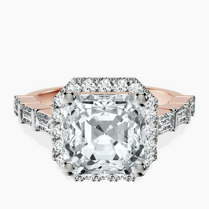 18kt Rose Gold Rachel Halo Side Stone Lab Diamond Ring front image
