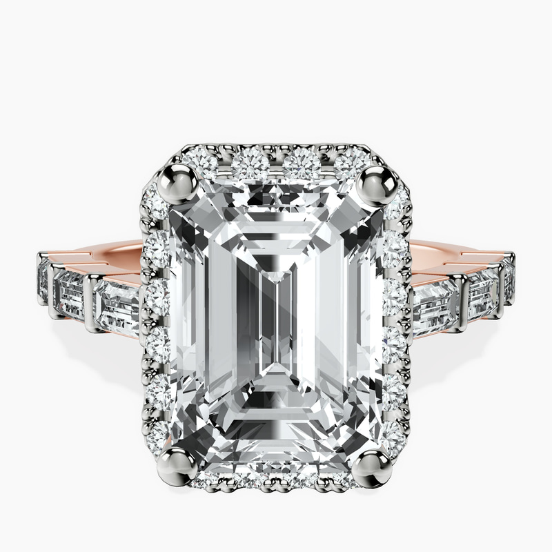 10kt Rose Gold Rachel Halo Side Stone Lab Diamond Ring front image