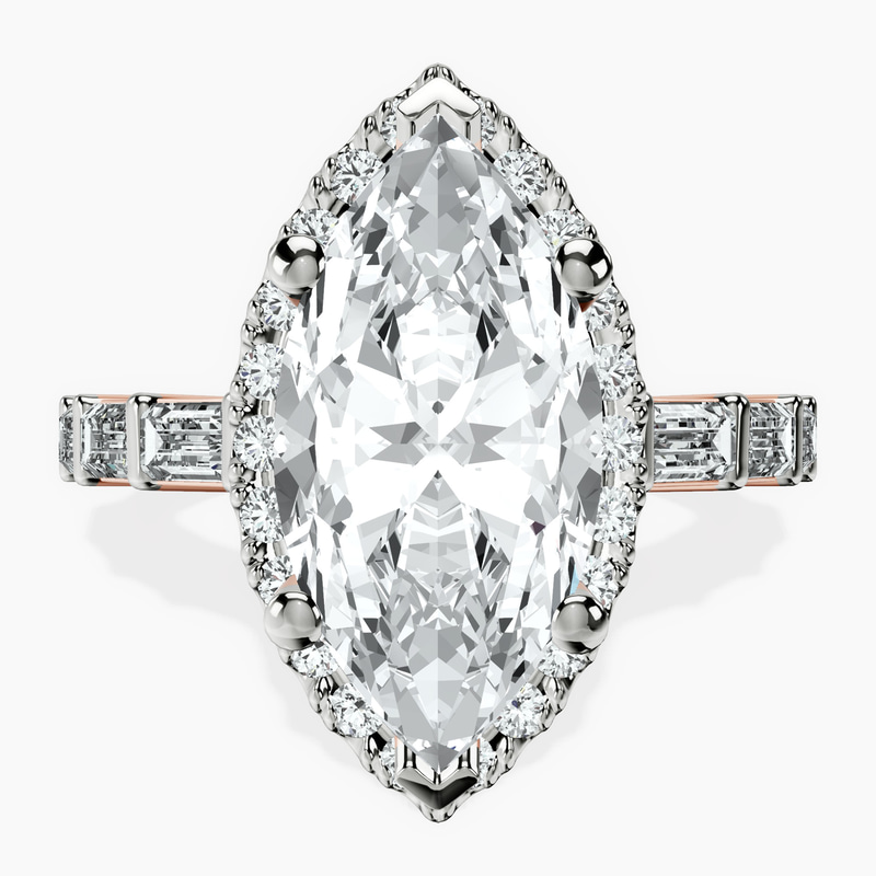10kt Rose Gold Rachel Halo Side Stone Lab Diamond Ring front image