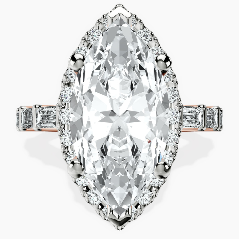 18kt Rose Gold Rachel Halo Side Stone Lab Diamond Ring front image
