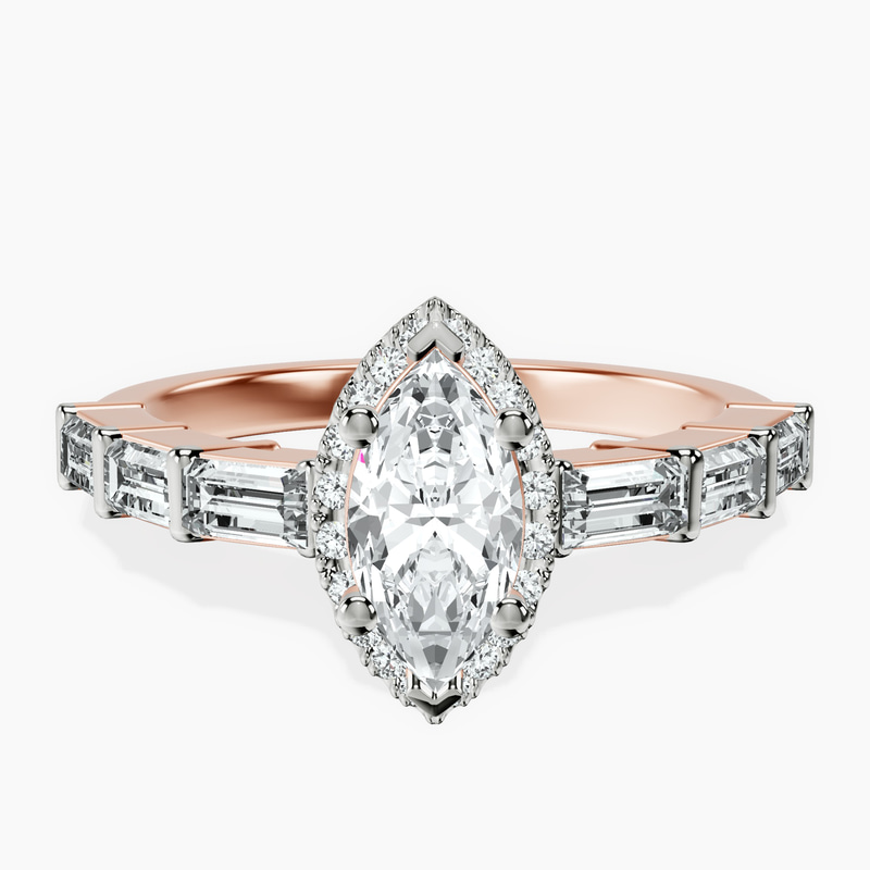 14kt Rose Gold Rachel Halo Side Stone Lab Diamond Ring front image