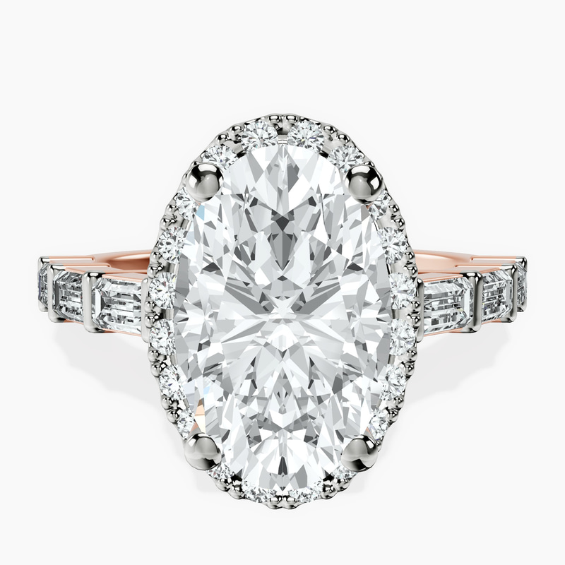 18kt Rose Gold Rachel Halo Side Stone Lab Diamond Ring front image