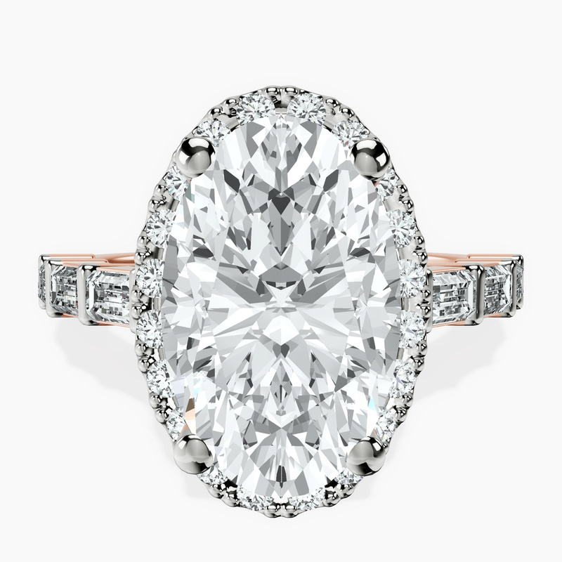 18kt Rose Gold Rachel Halo Side Stone Lab Diamond Ring front image