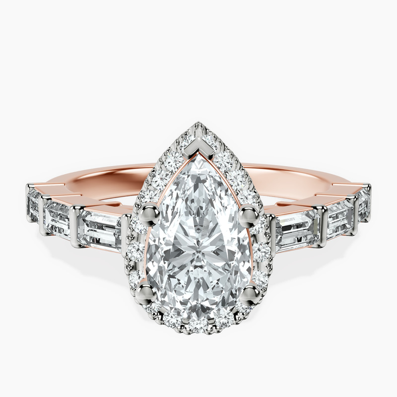 14kt Rose Gold Rachel Halo Side Stone Lab Diamond Ring front image