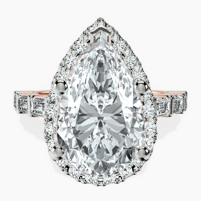 18kt Rose Gold Rachel Halo Side Stone Lab Diamond Ring front image