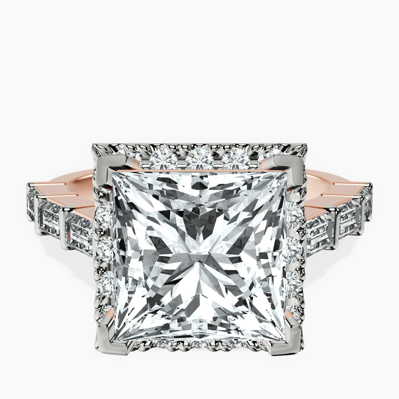 10kt Rose Gold Rachel Halo Side Stone Lab Diamond Ring front image