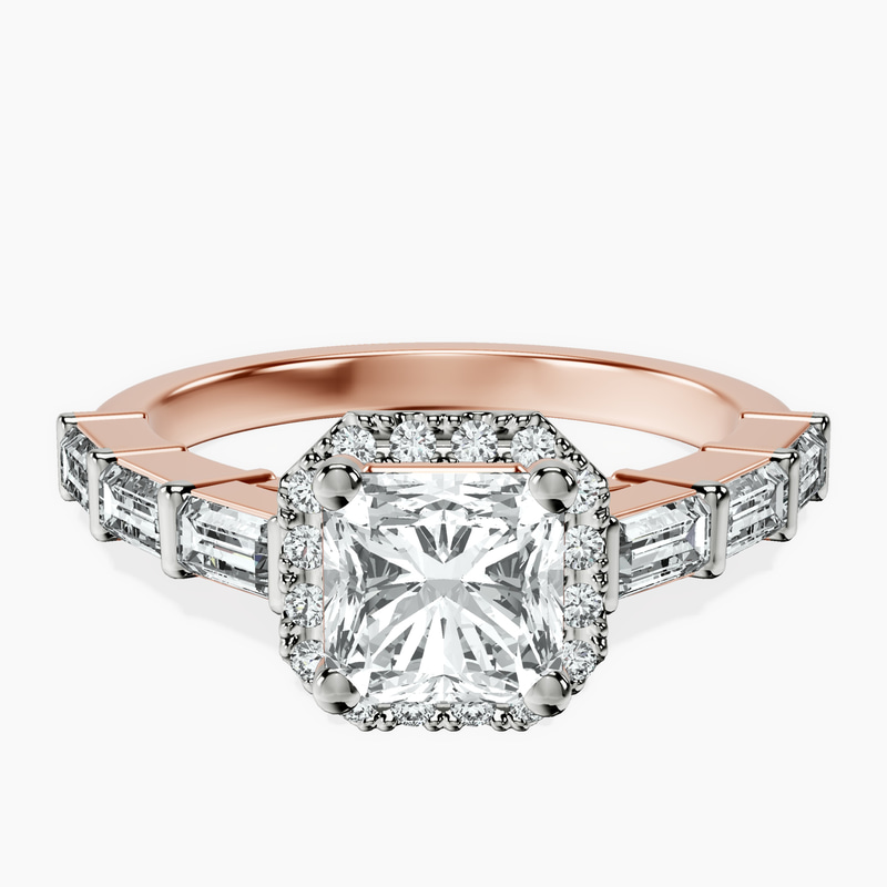 10kt Rose Gold Rachel Halo Side Stone Lab Diamond Ring front image