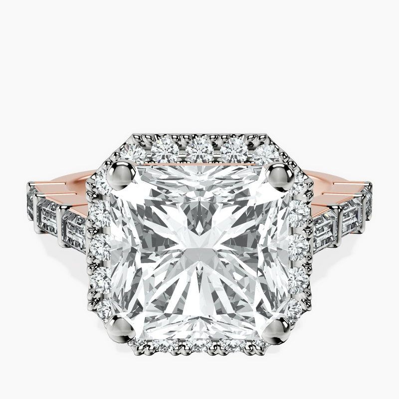 10kt Rose Gold Rachel Halo Side Stone Lab Diamond Ring front image