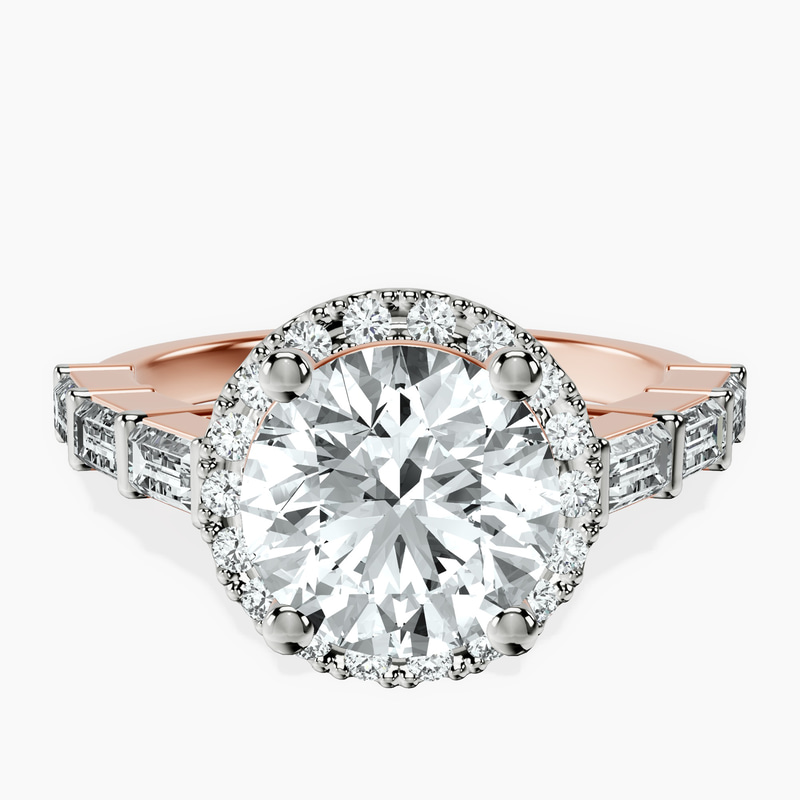 10kt Rose Gold Rachel Halo Side Stone Lab Diamond Ring front image