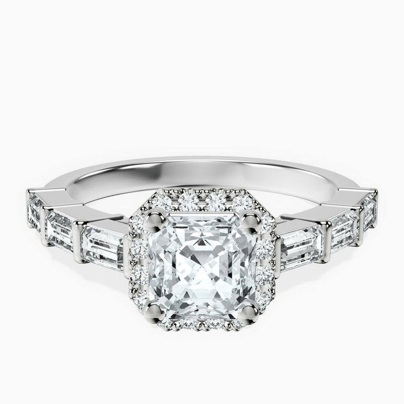 Platinum Rachel Halo Side Stone Lab Diamond Ring front image