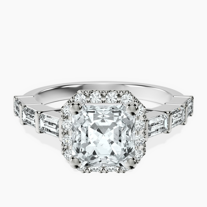 Platinum Rachel Halo Side Stone Lab Diamond Ring front image