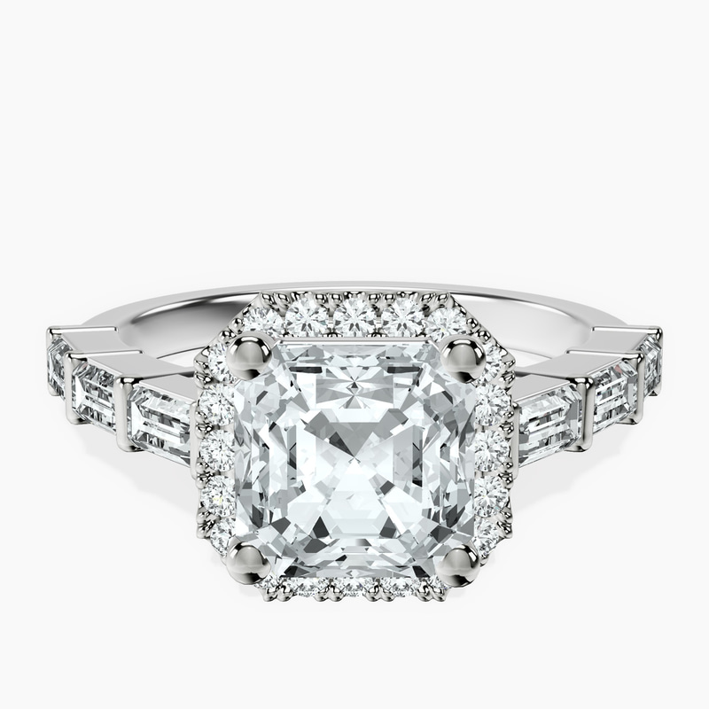 Platinum Rachel Halo Side Stone Lab Diamond Ring front image