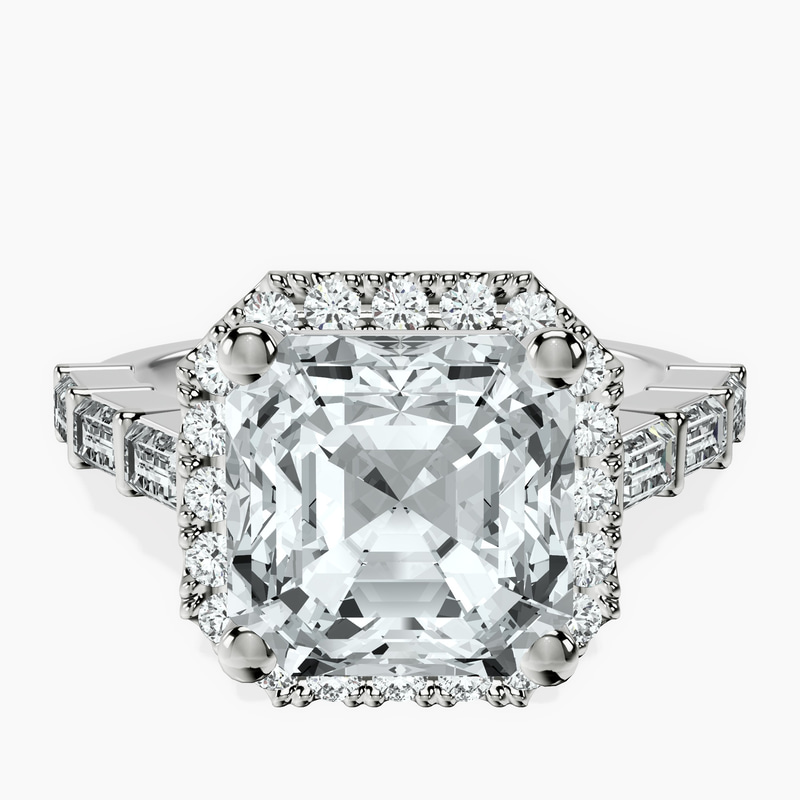 Platinum Rachel Halo Side Stone Lab Diamond Ring front image