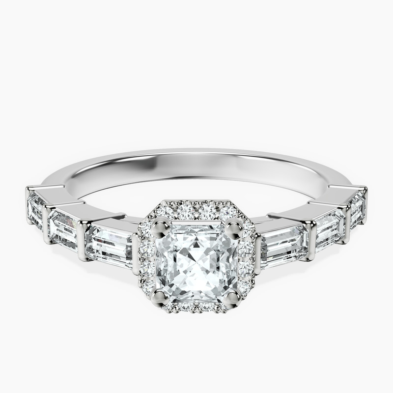 Platinum Rachel Halo Side Stone Lab Diamond Ring front image