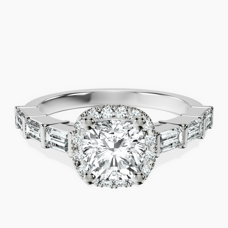 Platinum Rachel Halo Side Stone Lab Diamond Ring front image
