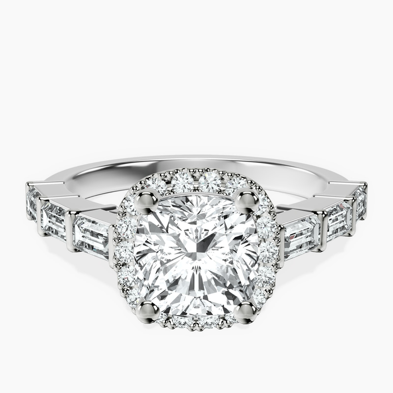 Platinum Rachel Halo Side Stone Lab Diamond Ring front image
