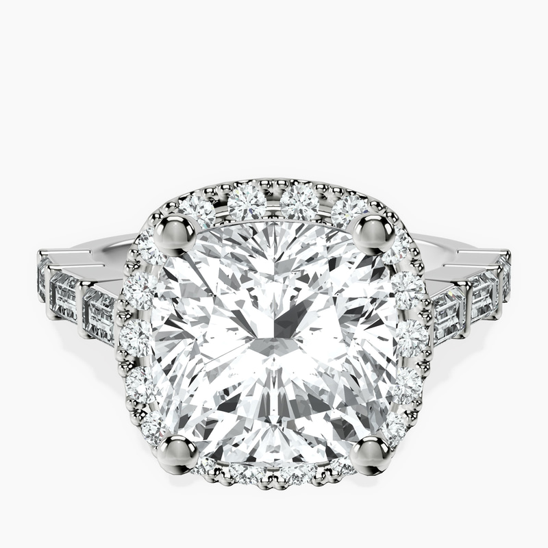 Platinum Rachel Halo Side Stone Lab Diamond Ring front image