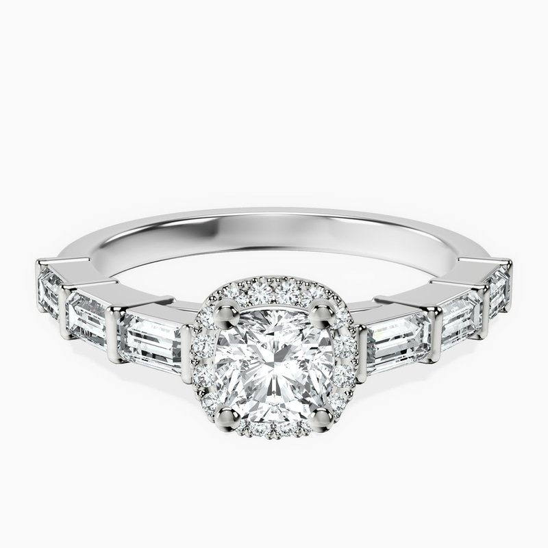Platinum Rachel Halo Side Stone Lab Diamond Ring front image