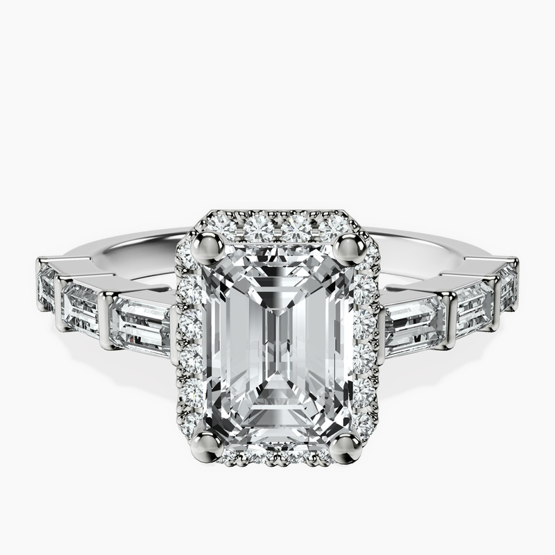 Platinum Rachel Halo Side Stone Lab Diamond Ring front image