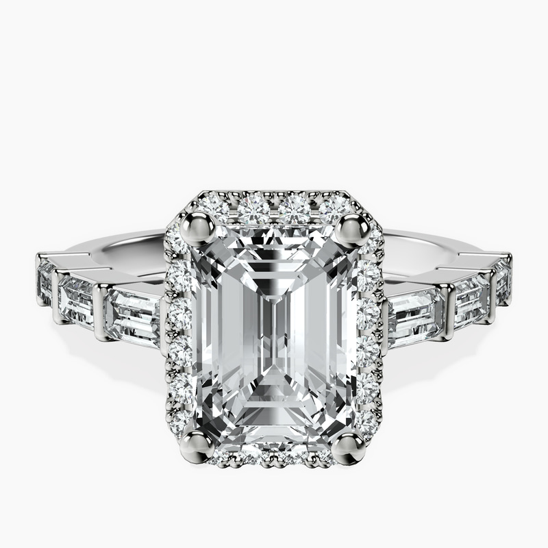 Platinum Rachel Halo Side Stone Lab Diamond Ring front image