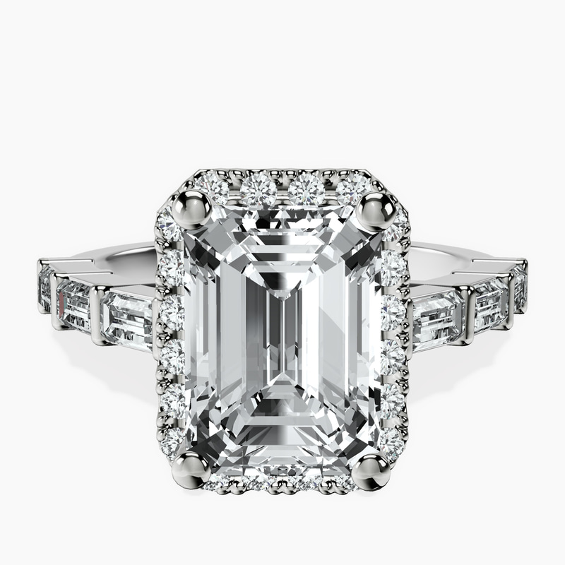 Platinum Rachel Halo Side Stone Lab Diamond Ring front image