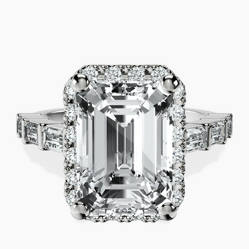 Platinum Rachel Halo Side Stone Lab Diamond Ring front image
