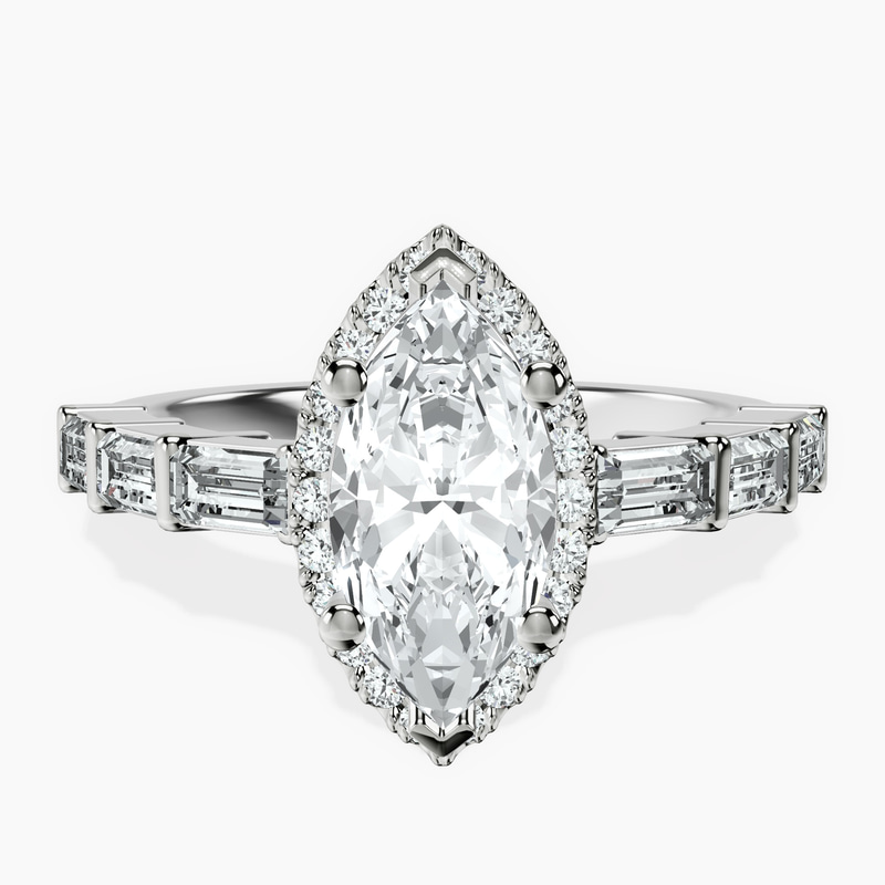 Platinum Rachel Halo Side Stone Lab Diamond Ring front image