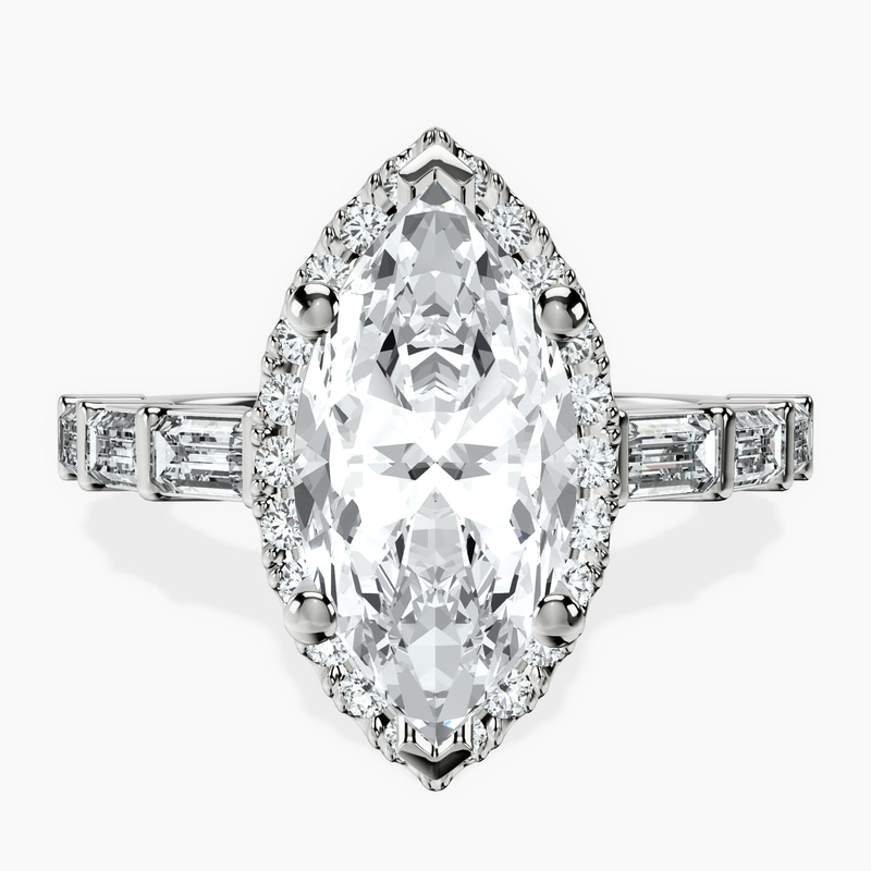 10kt White Gold Rachel Halo Side Stone Lab Diamond Ring front image