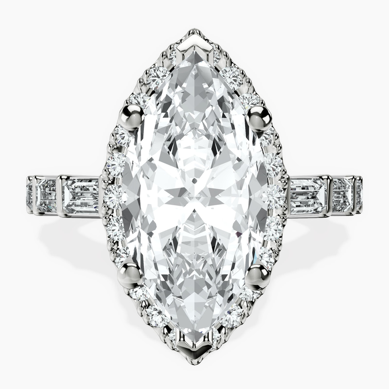 14kt White Gold Rachel Halo Side Stone Lab Diamond Ring front image