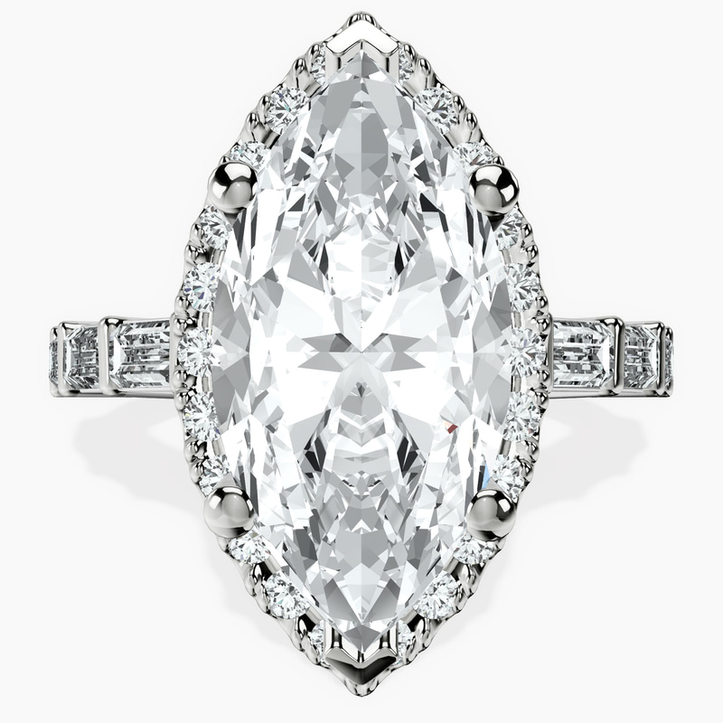 Platinum Rachel Halo Side Stone Lab Diamond Ring front image
