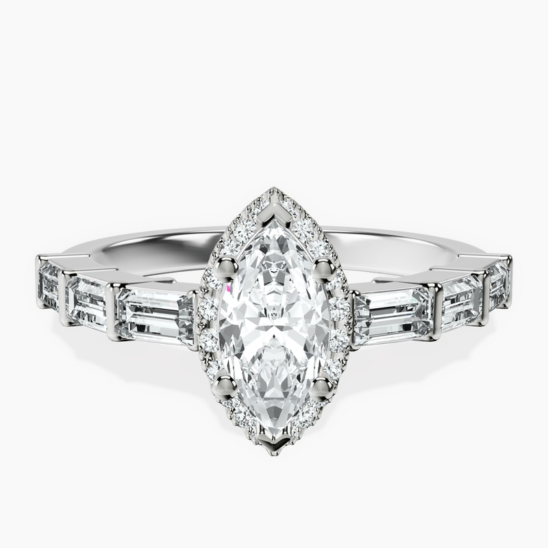 Platinum Rachel Halo Side Stone Lab Diamond Ring front image