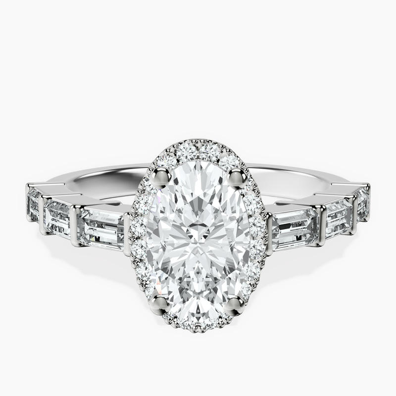 Platinum Rachel Halo Side Stone Lab Diamond Ring front image