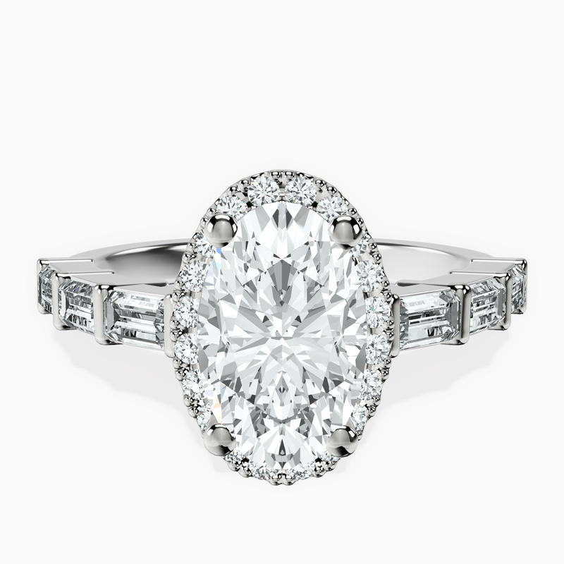9ct White Gold Rachel Halo Side Stone Lab Diamond Ring front image