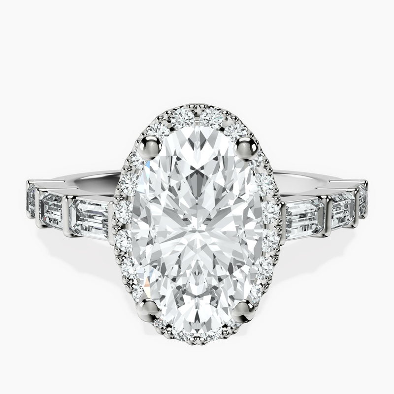18kt White Gold Rachel Halo Side Stone Lab Diamond Ring front image